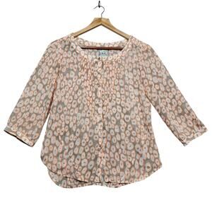 Yoana Baraschi Animal Print Sheer Button Up Blouse Size Small